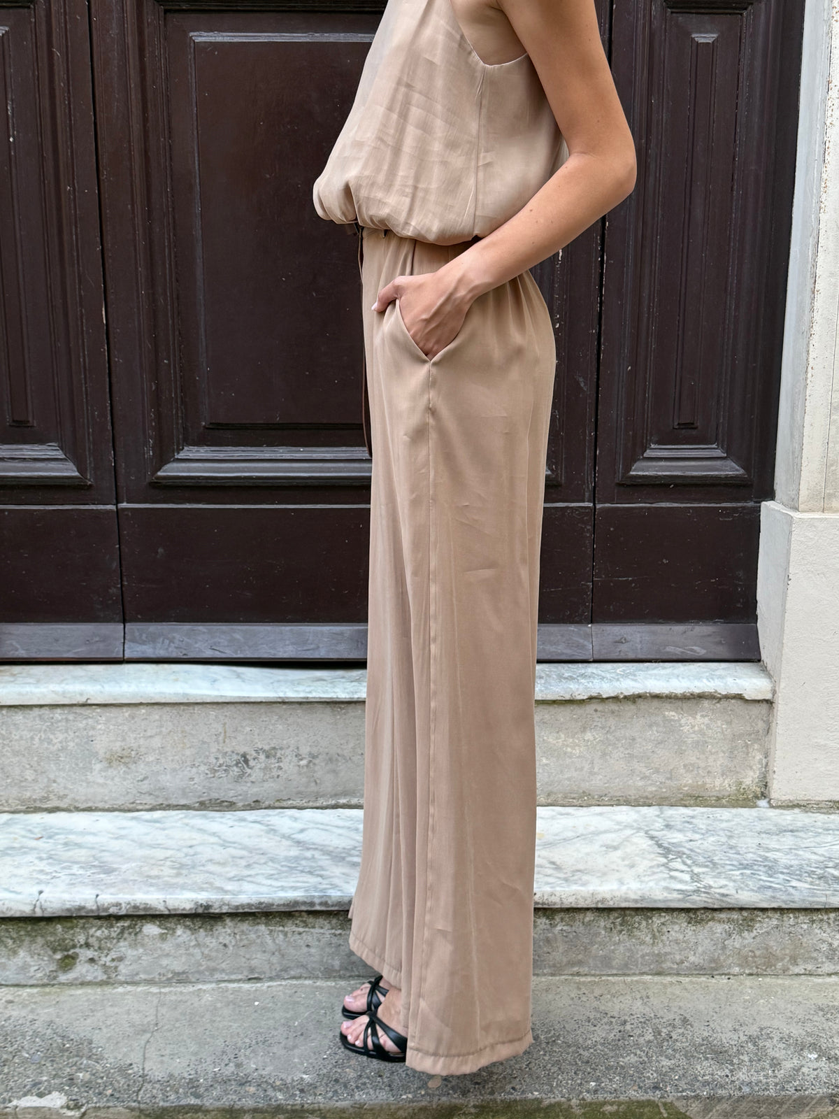 Pantalone gamba ampia nocciola in modal - Philia Loft