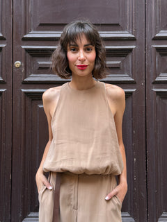 Top smanicato nocciola in modal - Philia Loft