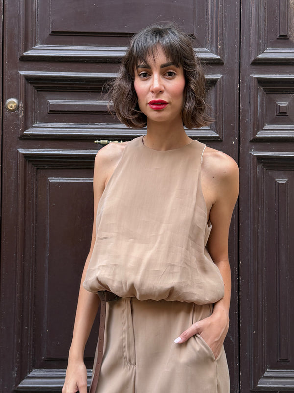 Top smanicato nocciola in modal - Philia Loft