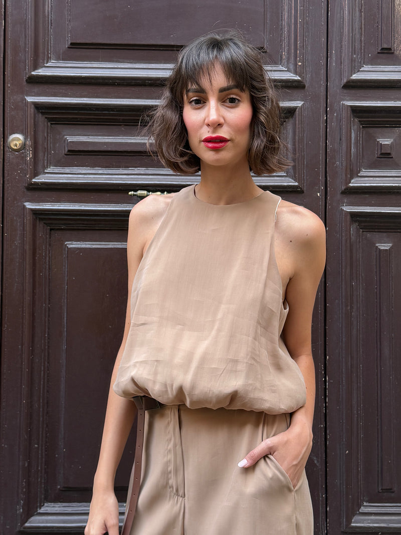 Top smanicato nocciola in modal - Philia Loft