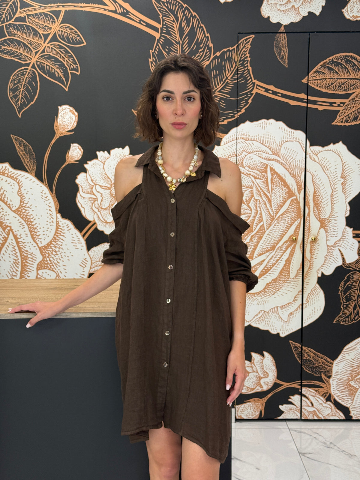 Abito chemisier "Cold Shoulder" in lino  - Philia Loft