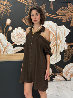 Abito chemisier "Cold Shoulder" in lino  - Philia Loft