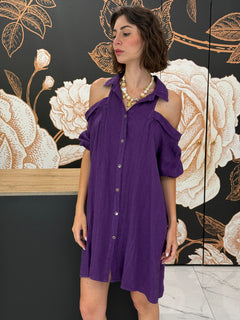 Abito chemisier "Cold Shoulder" in lino  - Philia Loft