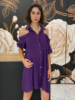 Abito chemisier "Cold Shoulder" in lino  - Philia Loft
