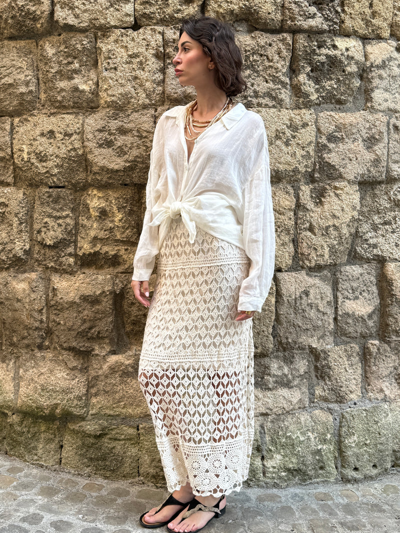 Gonna lunga in crochet beige - Haveone