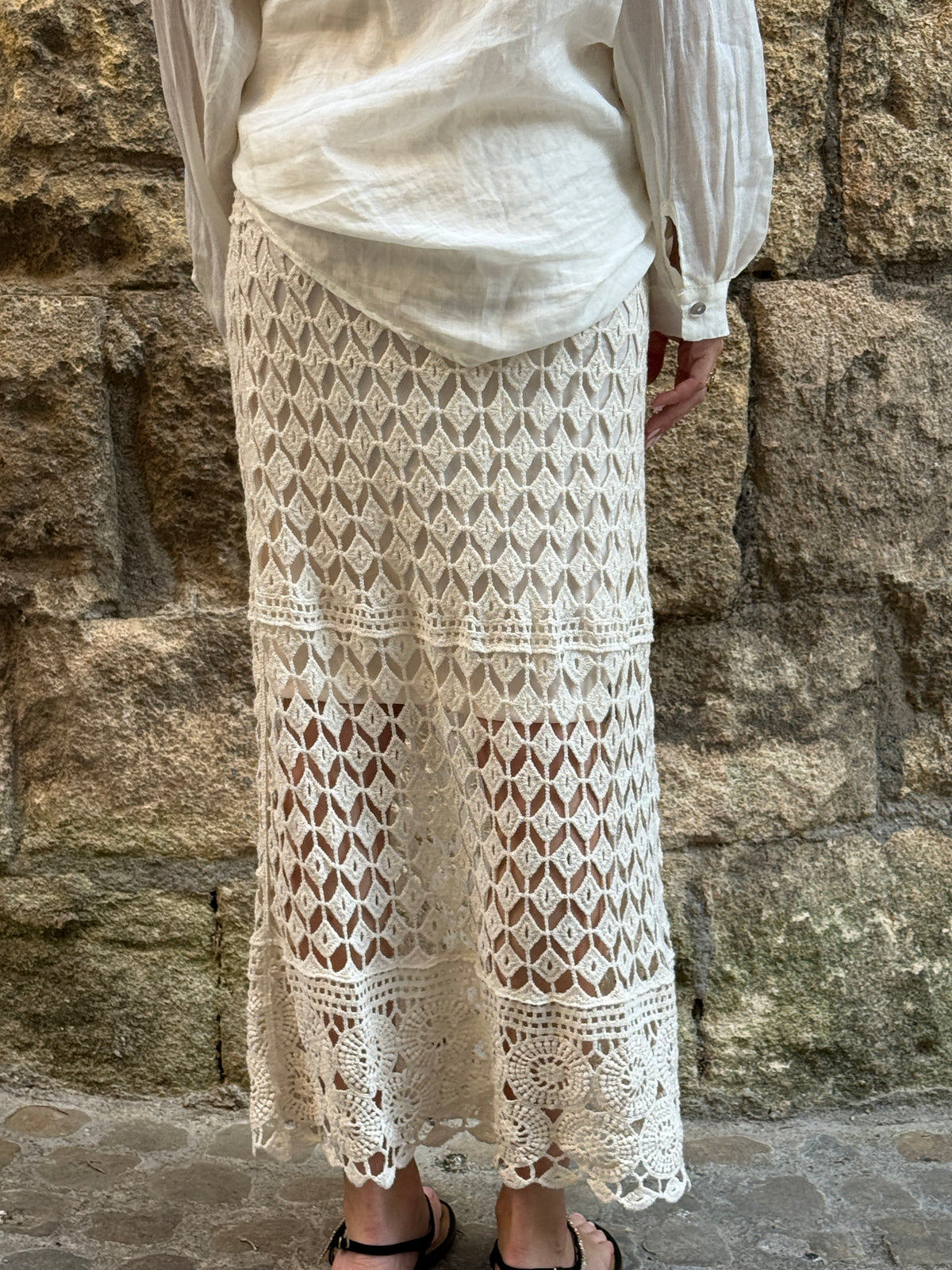 Gonna lunga in crochet beige - Haveone