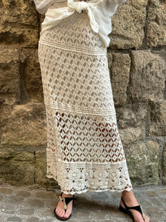 Gonna lunga in crochet beige - Haveone