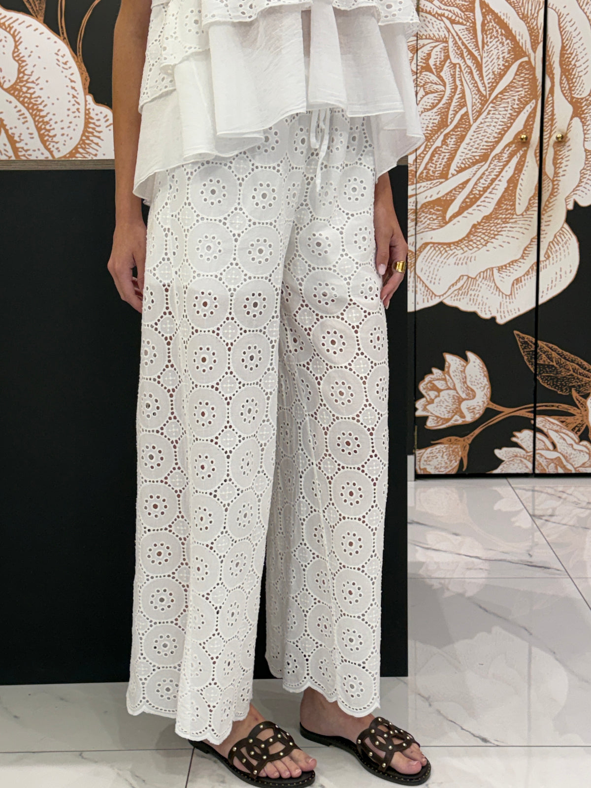 Pantalone sangallo con elastico in vita - Haveone