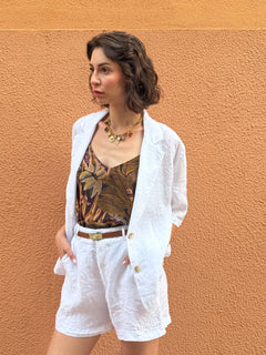 Giacca monopetto in lino bianco con maniche corte - Haveone