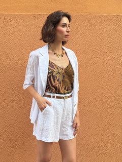 Giacca monopetto in lino bianco con maniche corte - Haveone