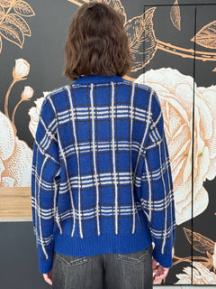 Cardigan tartan blu 3 bottoni - Haveone
