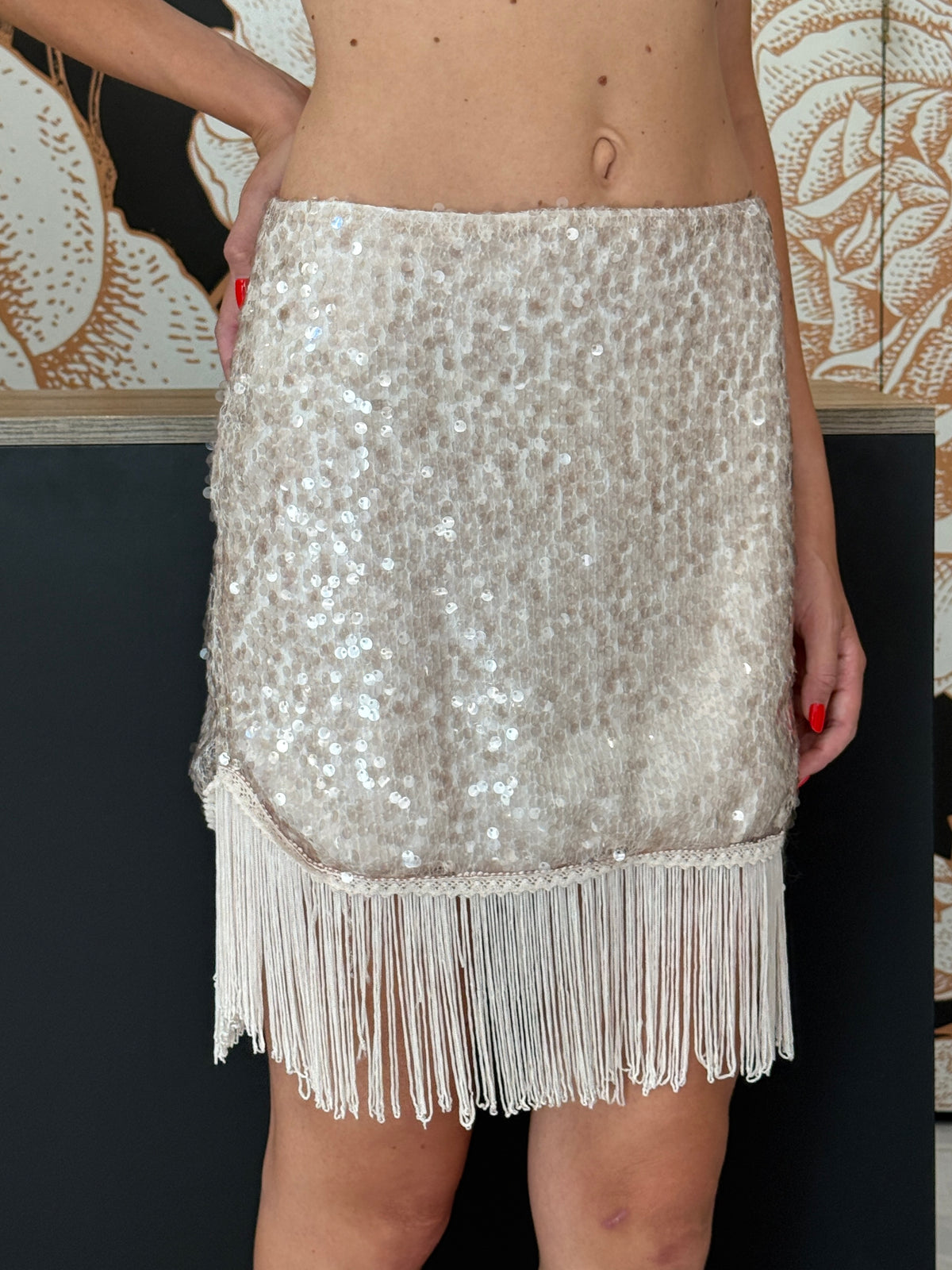 Minigonna paillettes con frangia - HAVEONE