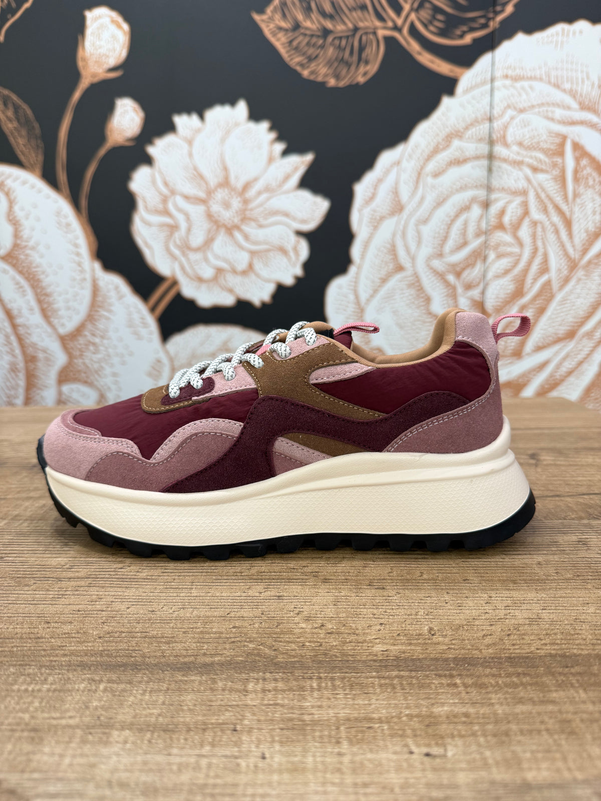 Sneakers multicolor bordeaux in tessuto e camoscio - Ovyè