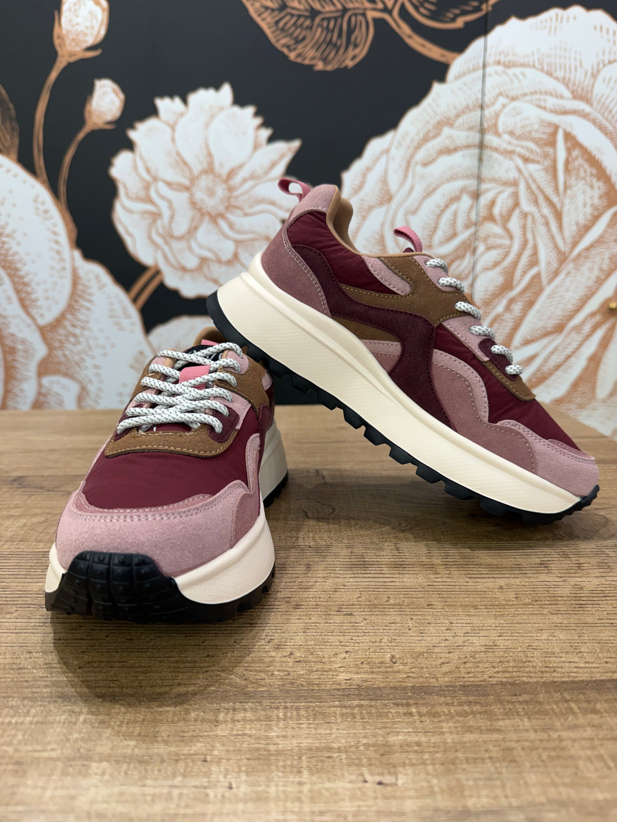 Sneakers multicolor bordeaux in tessuto e camoscio - Ovyè