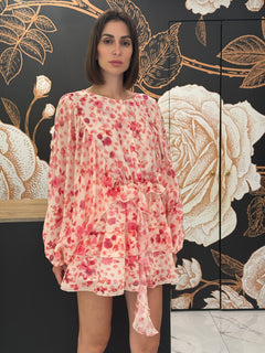 Abito corto a balze fantasia rosso/fuxia/rosa - Haveone