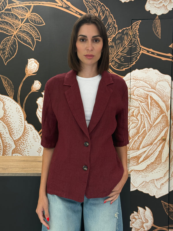 Giacca monopetto in lino bordeaux con maniche corte - Haveone
