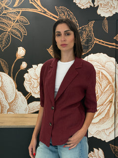Giacca monopetto in lino bordeaux con maniche corte - Haveone