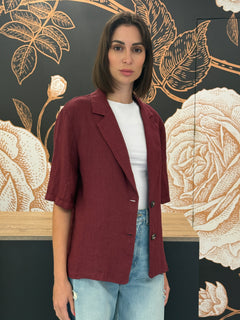 Giacca monopetto in lino bordeaux con maniche corte - Haveone