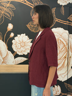 Giacca monopetto in lino bordeaux con maniche corte - Haveone