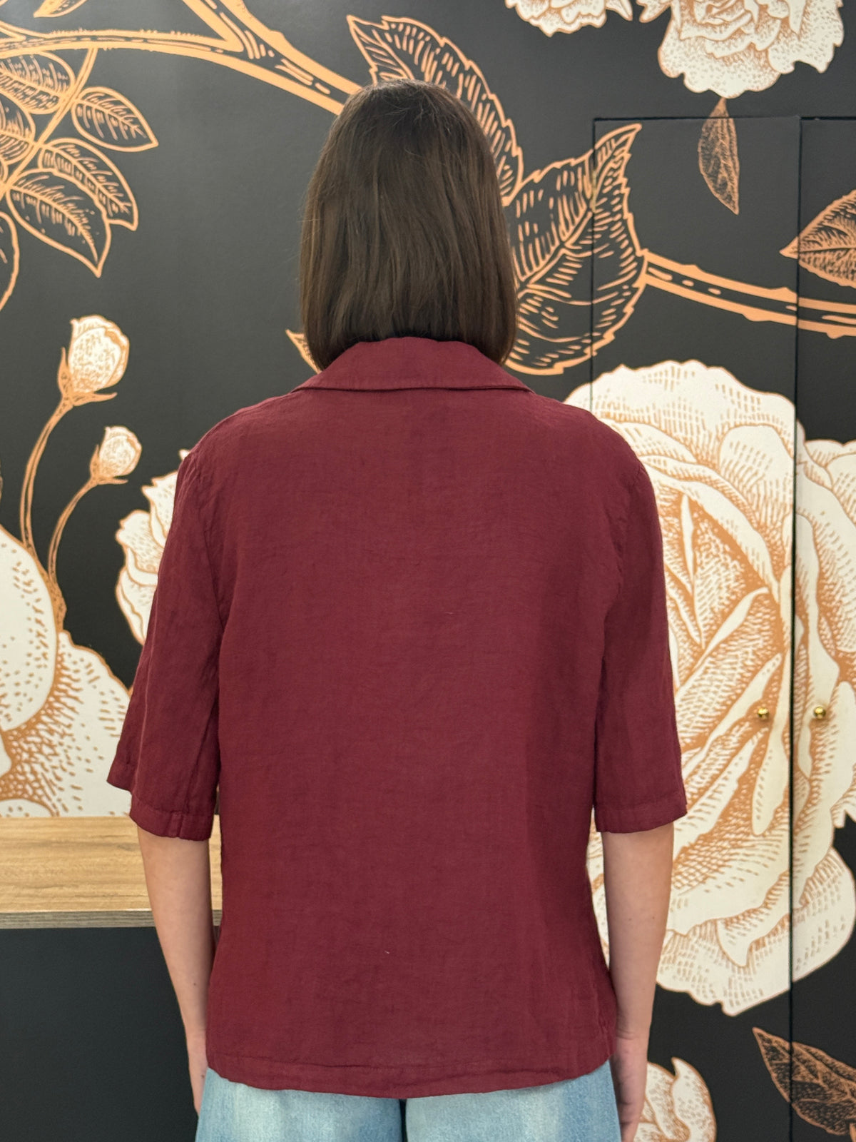 Giacca monopetto in lino bordeaux con maniche corte - Haveone