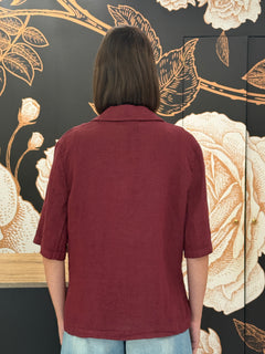 Giacca monopetto in lino bordeaux con maniche corte - Haveone