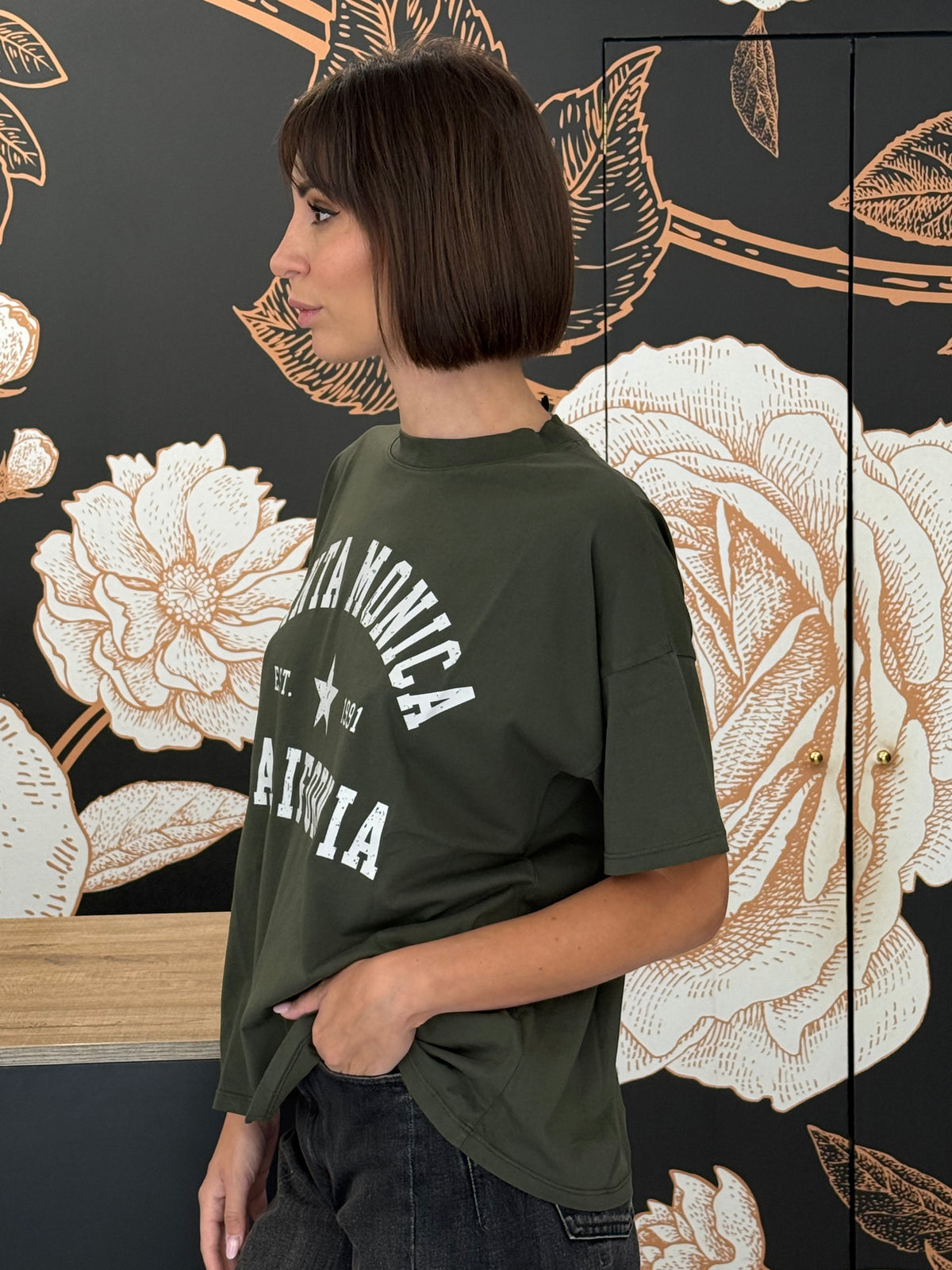 T-shirt over stampa Santa Monica militare - vicolo