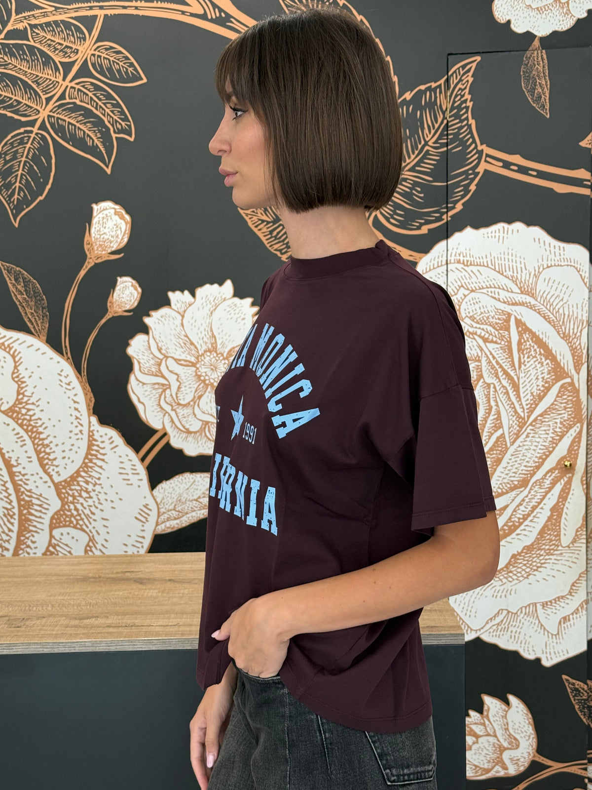 T-shirt over stampa Santa Monica bordeaux - vicolo