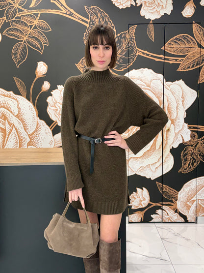 Vestito dolcevita con cintura marrone - Kontatto