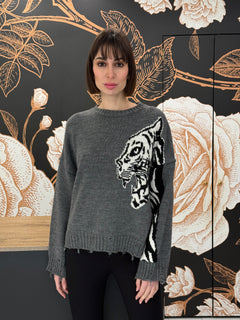 Maglia girocollo Tigre grigia - HaveOne