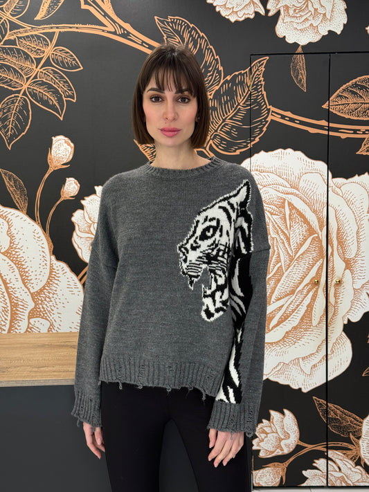 Maglia girocollo Tigre grigia - HaveOne