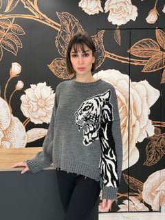 Maglia girocollo Tigre grigia - HaveOne