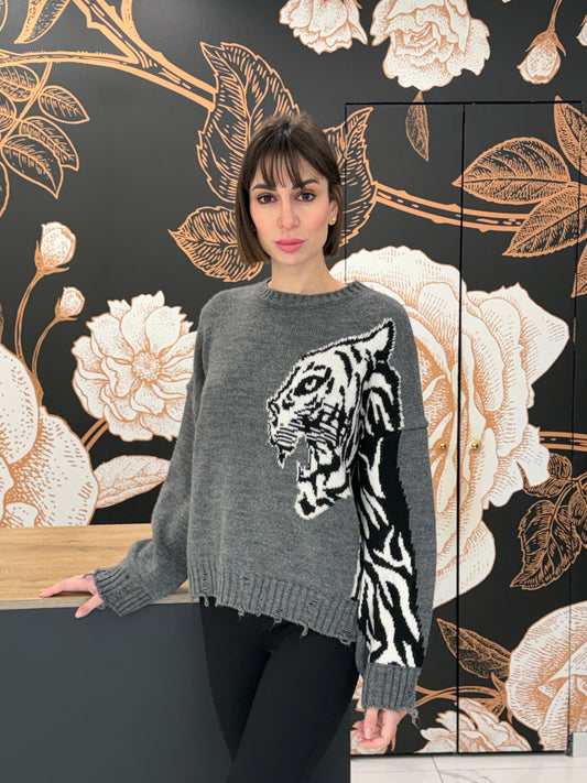 Maglia girocollo Tigre grigia - HaveOne