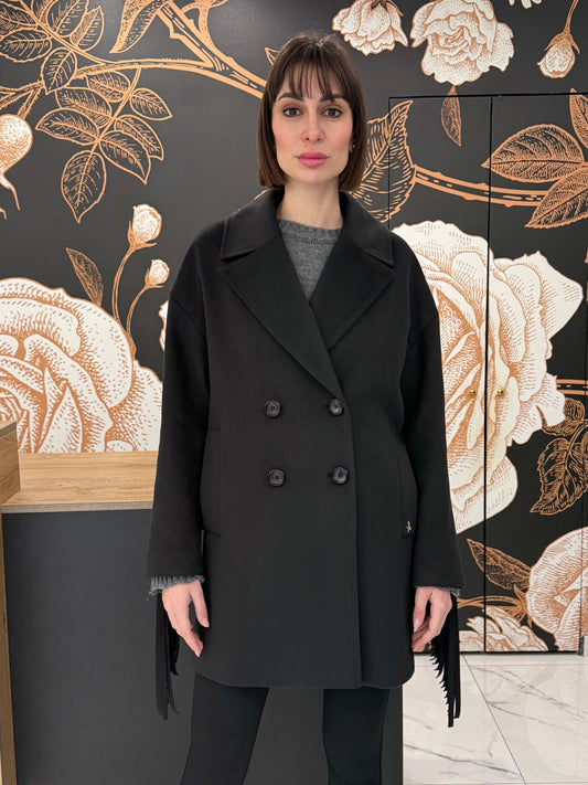 Cappotto doppio petto frange nero - Souvenir Clubbing