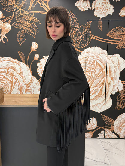 Cappotto doppio petto frange nero - Souvenir Clubbing