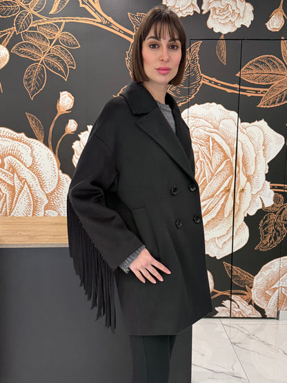 Cappotto doppio petto frange nero - Souvenir Clubbing
