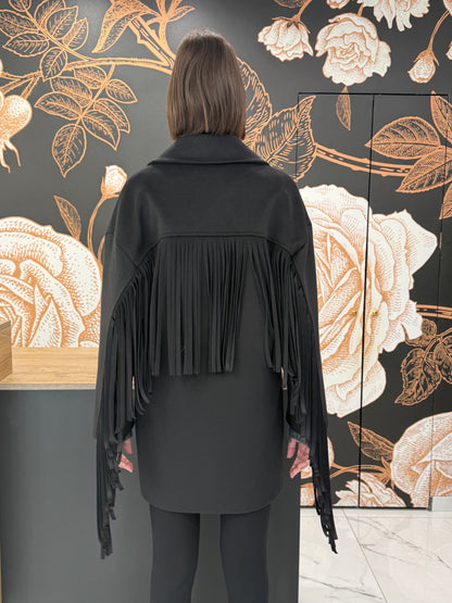 Cappotto doppio petto frange nero - Souvenir Clubbing