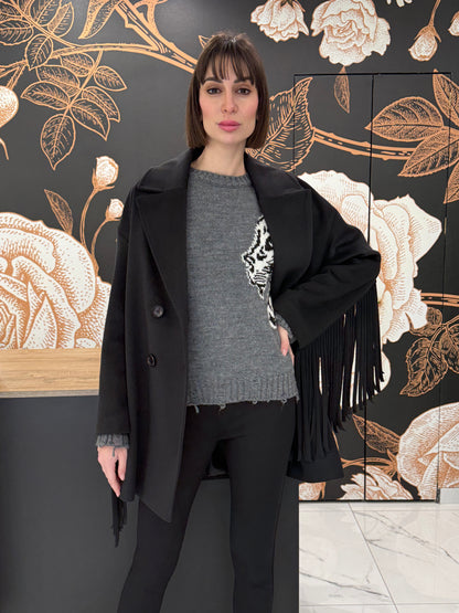 Cappotto doppio petto frange nero - Souvenir Clubbing