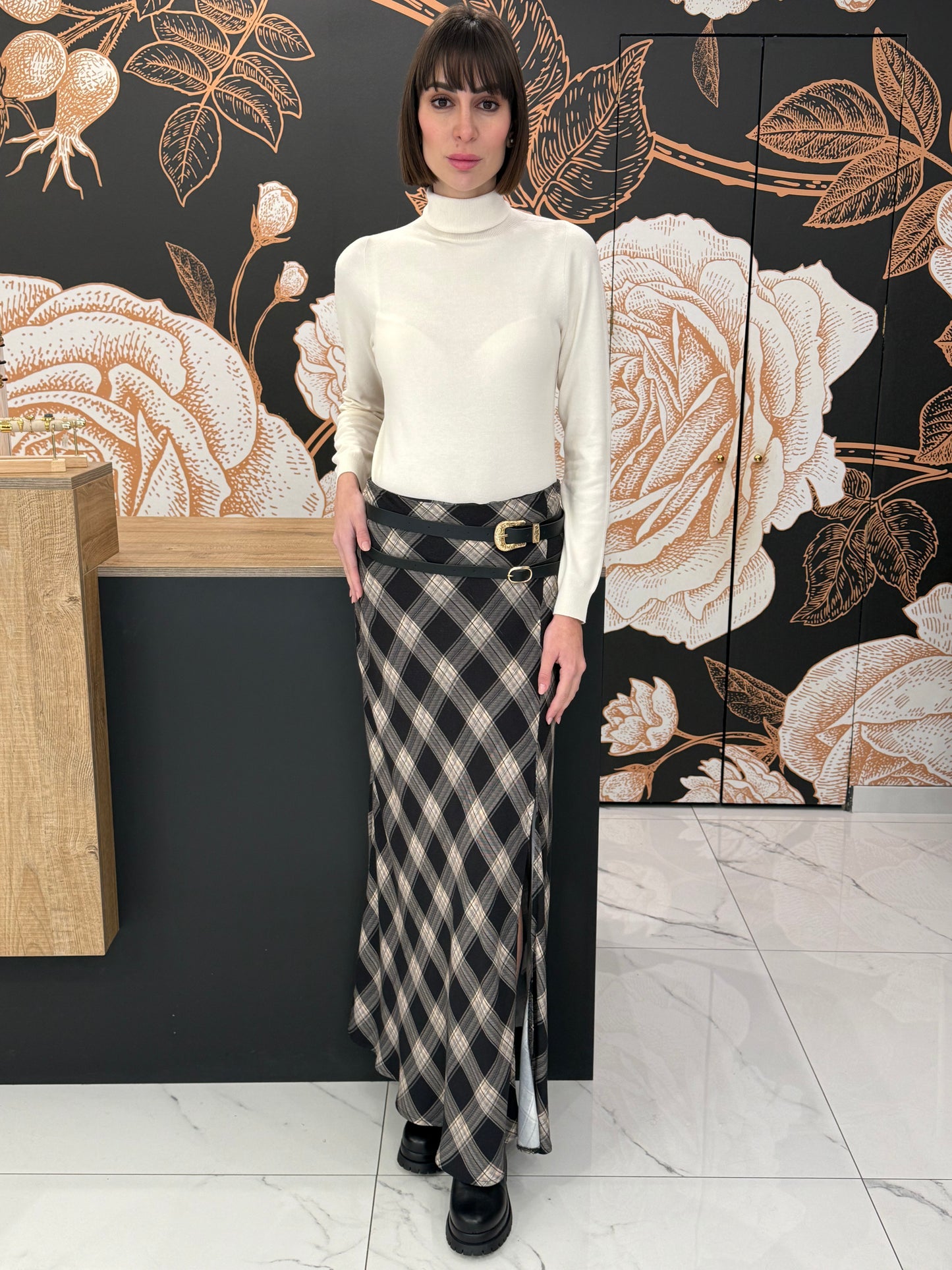 Gonna lunga a quadri con cinture HaveOne