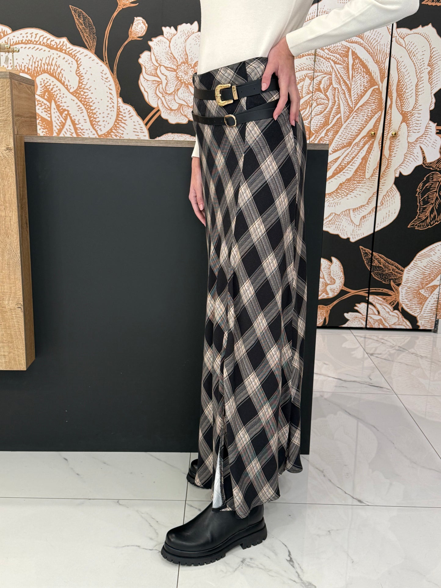 Gonna lunga a quadri con cinture HaveOne