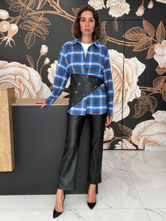 Camicia check blu con dettaglio cintura/bandana -  Haveone