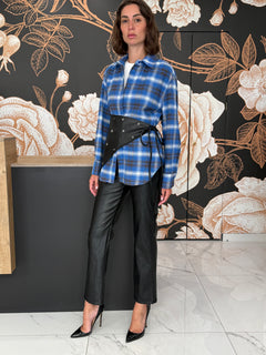 Camicia check blu con dettaglio cintura/bandana -  Haveone