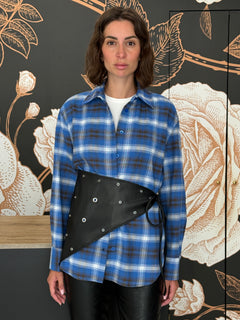 Camicia check blu con dettaglio cintura/bandana -  Haveone