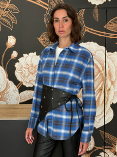 Camicia check blu con dettaglio cintura/bandana -  Haveone