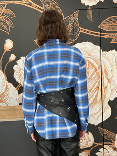 Camicia check blu con dettaglio cintura/bandana -  Haveone