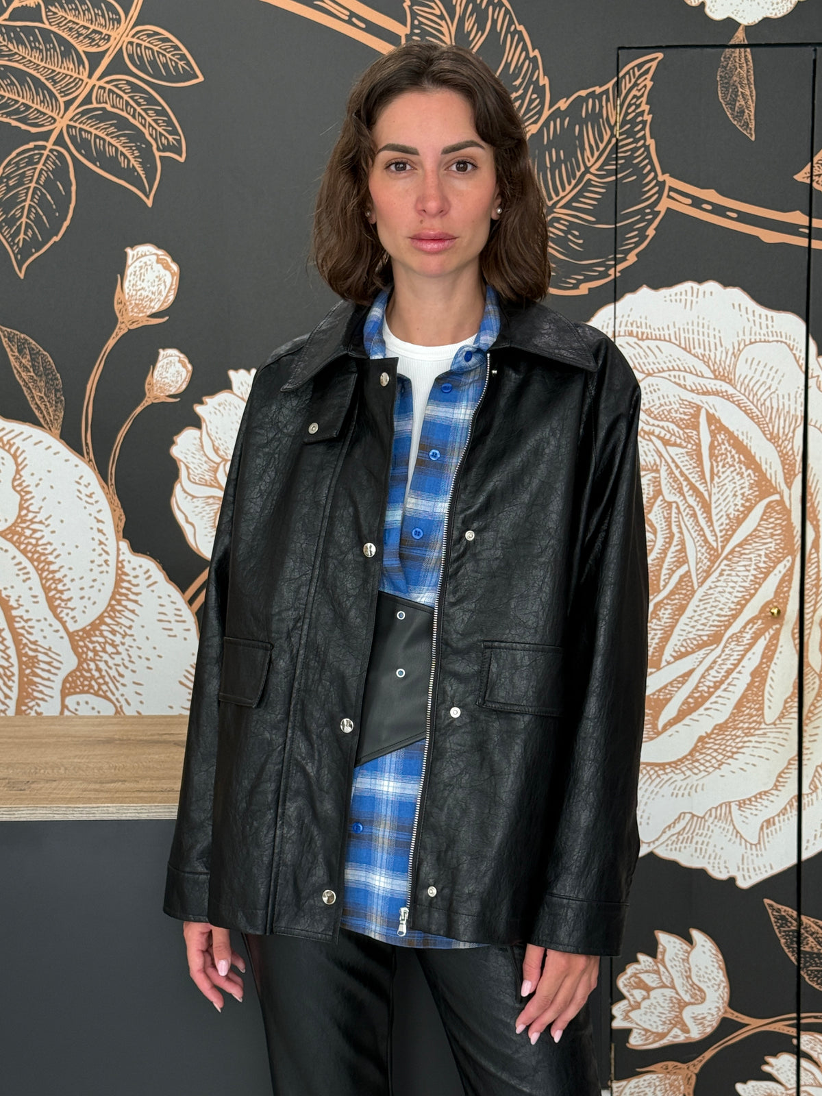 Giacca over in ecopelle nero - Haveone