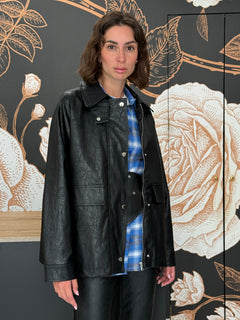 Giacca over in ecopelle nero - Haveone