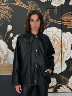 Giacca over in ecopelle nero - Haveone