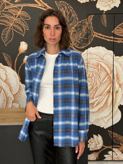 Camicia check blu con dettaglio cintura/bandana -  Haveone
