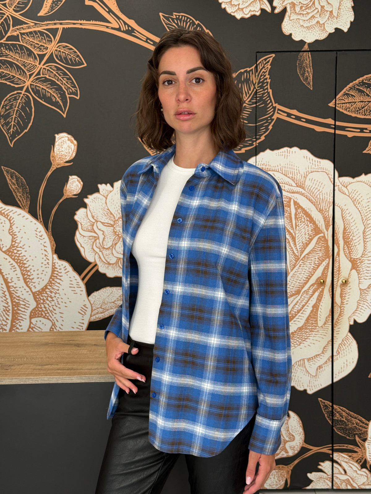 Camicia check blu con dettaglio cintura/bandana -  Haveone