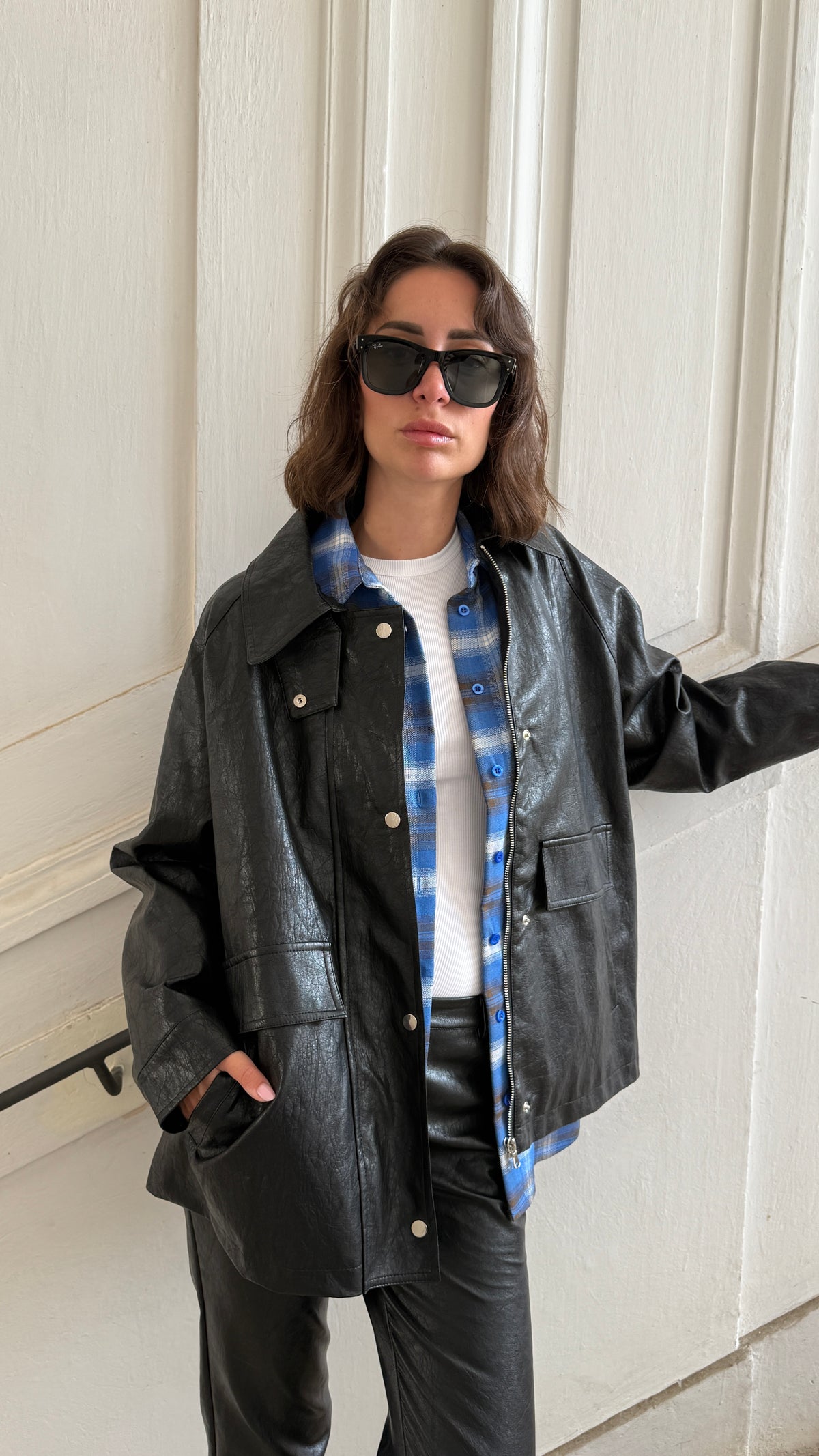 Giacca over in ecopelle nero - Haveone